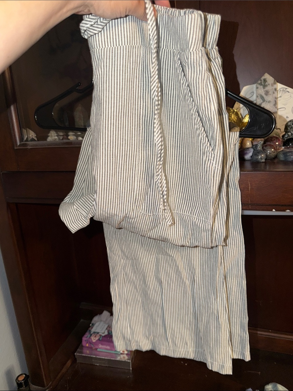 Women's Cream and Black Striped Drawstring Skirt